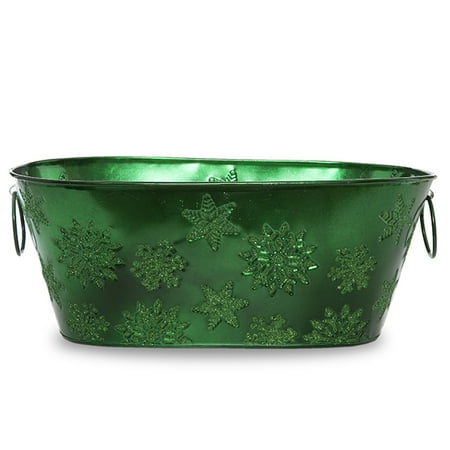 - Oblong Holiday Snowflake Metal Container 12in