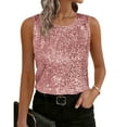 thumbnail image 2 of YUGYXL Women's Sleeveless Sequins Shirts Loose Crew Neck Sparkle Tank Tops Dressy Business Casual Party Blouse Pink XL, 2 of 8