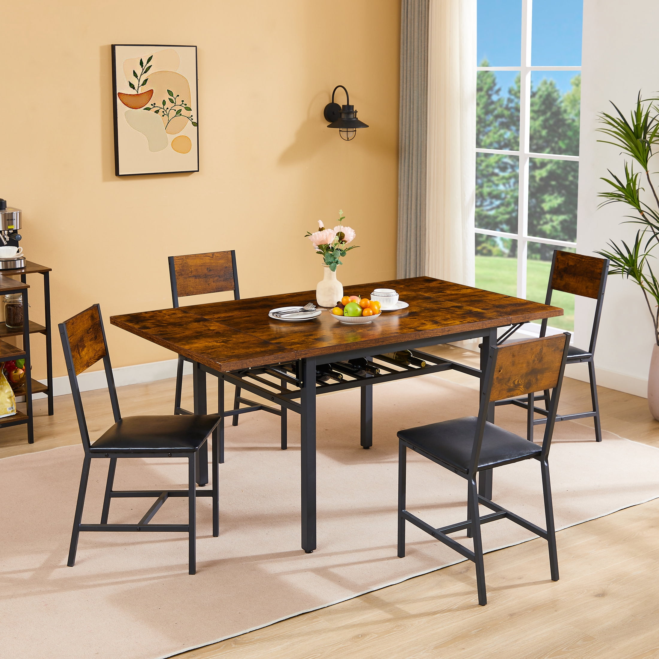 Noble House Folding Dining Table with Thick Top, Drop Leaf Extendable Design for Small Spaces, Rustic Brown