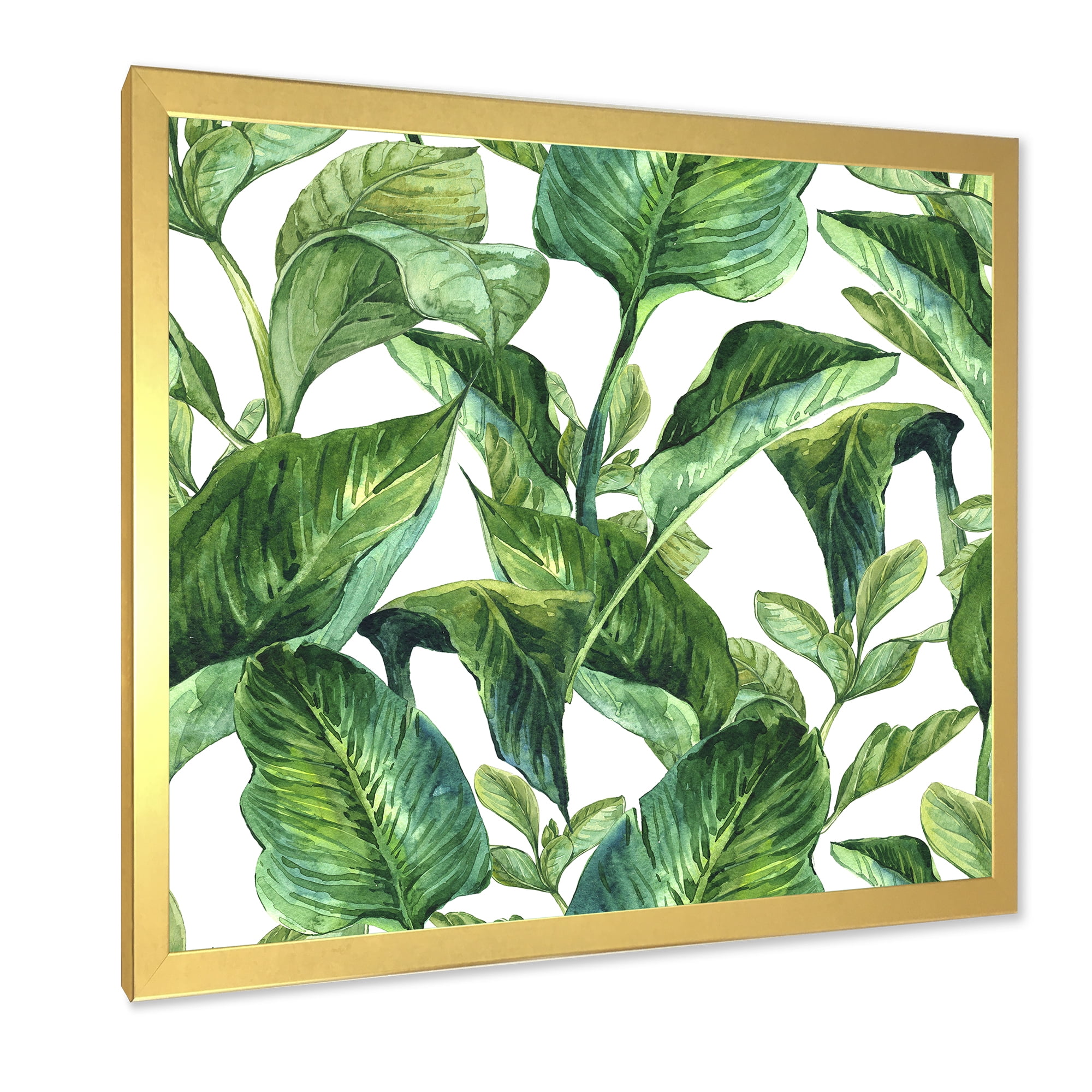 Designart 'Foliage Of Tropical Leaves On White' Tropical Framed Art Print