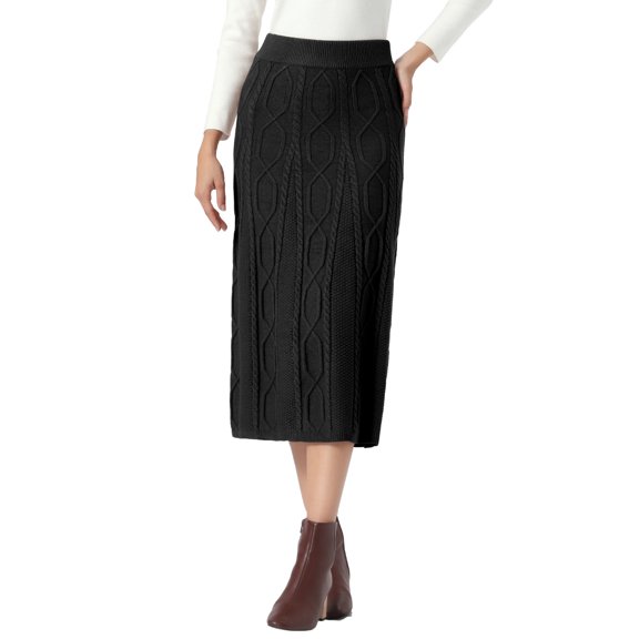 DARING DIVA Women's Cable Knit Sweater Skirt A-Line Ribbed Knit Midi Skirt XS Black