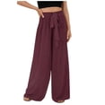 thumbnail image 2 of WREESH Womens Wide Leg Pants Comfortable Casual Lace Fold High Waisted Straight Cylinder Full Length Pants Wine, 2 of 6