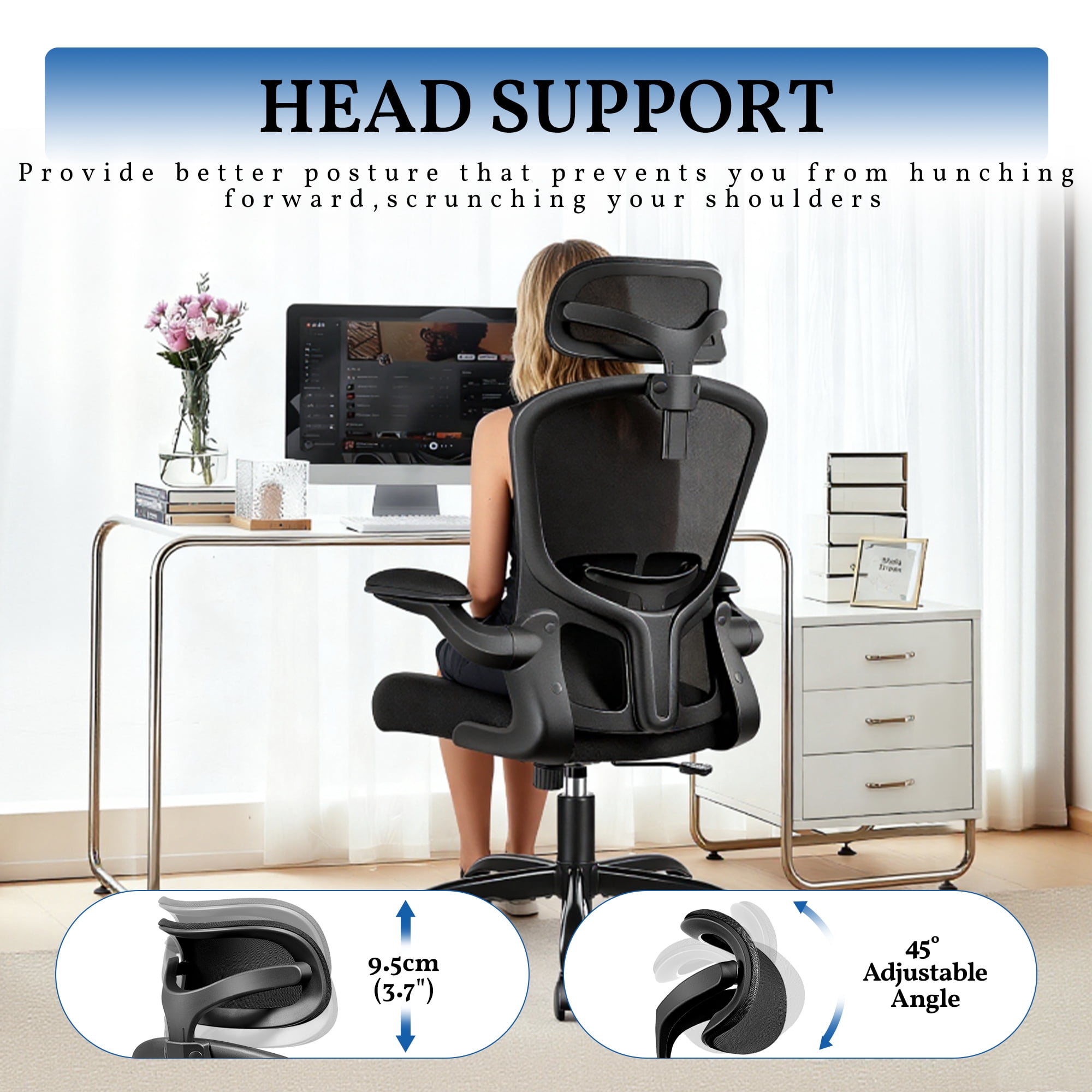 FelixKing Office Chair Ergonomic Desk Chair with Adjustable Lumbar Support and Wheels, High Back Computer with Headrest,Executive Swivel Comfy with flip-up Armrests for Home Office,500LBS,Black