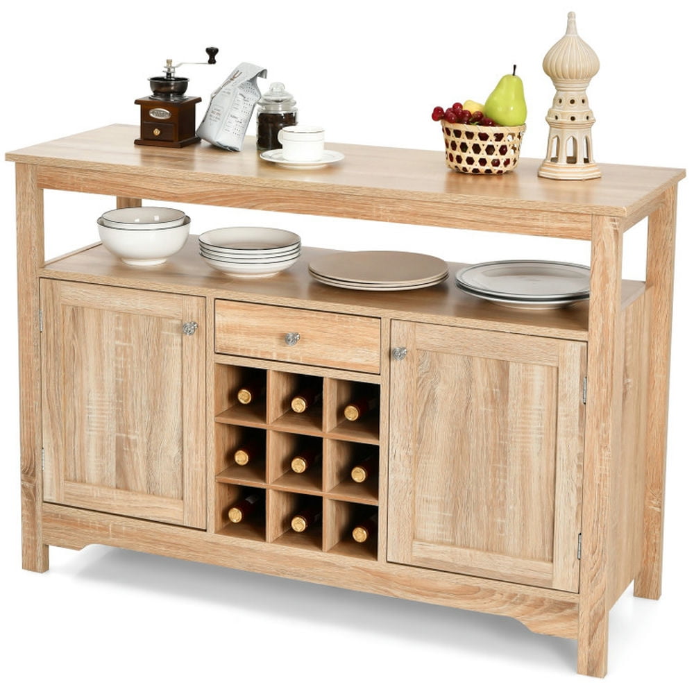 Finihen Kitchen Storage Cabinet, Buffet Sideboard, Server Buffet Sideboard With Wine Rack and Open Shelf, for Dining Room, Kitchen, Living Room, Natural Finihen Kitchen Storage Cabinet, Buffet Sideboard, Server Buffet Sideboard With Wine Rack and Open Shelf, for Dining Room, Kitchen, Living Room, Natural