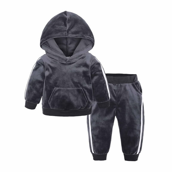 RYRJJ 2 Piece Outfits for Girls Boys Kids Toddler Velour Hoodie Sweatshirt and Jogger Sweatpant Tracksuit Set Sweatsuit Athletic Clothes(Dark Gray,6-12 Months)