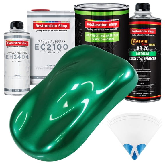 Restoration Shop - Rally Green Metallic - Low V.O.C. Urethane Basecoat with European Clearcoat Auto Paint - Complete Quart Paint Color Kit - Automotive Coating