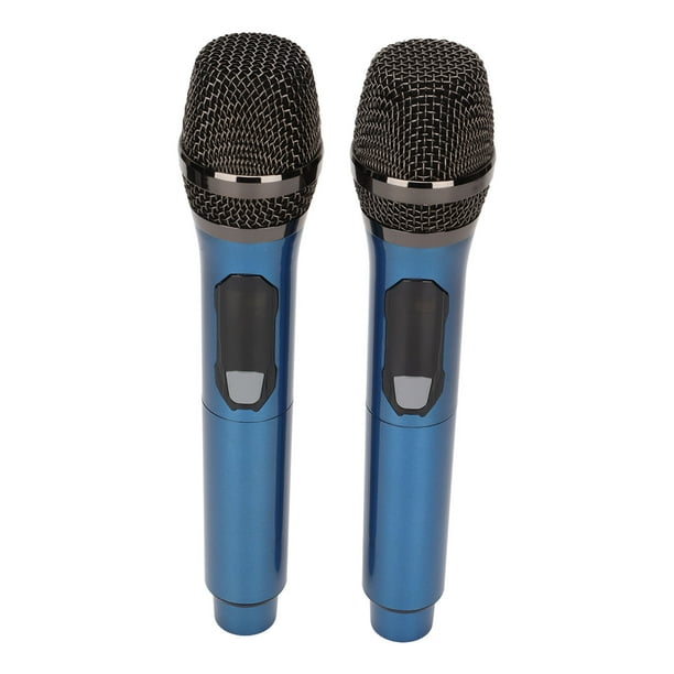 Micrófono inalámbrico 1 para 2 con pantalla LED, micrófono inalámbrico de mano para karaoke para conferencias en el hogar al aire libre, azul