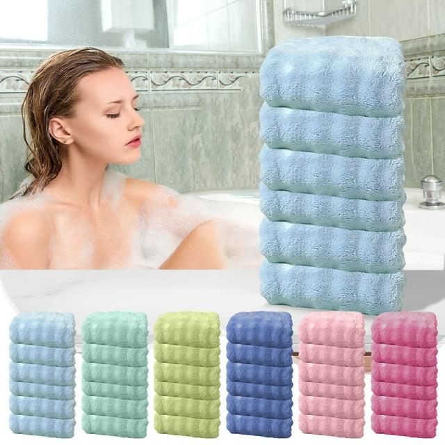 Toalla De Mano De Forro Polar Coral Paquete de 6 toallas de felpa azul claro,suaves y absorbentes,con gancho para colgar,para adultos. Rkxzt