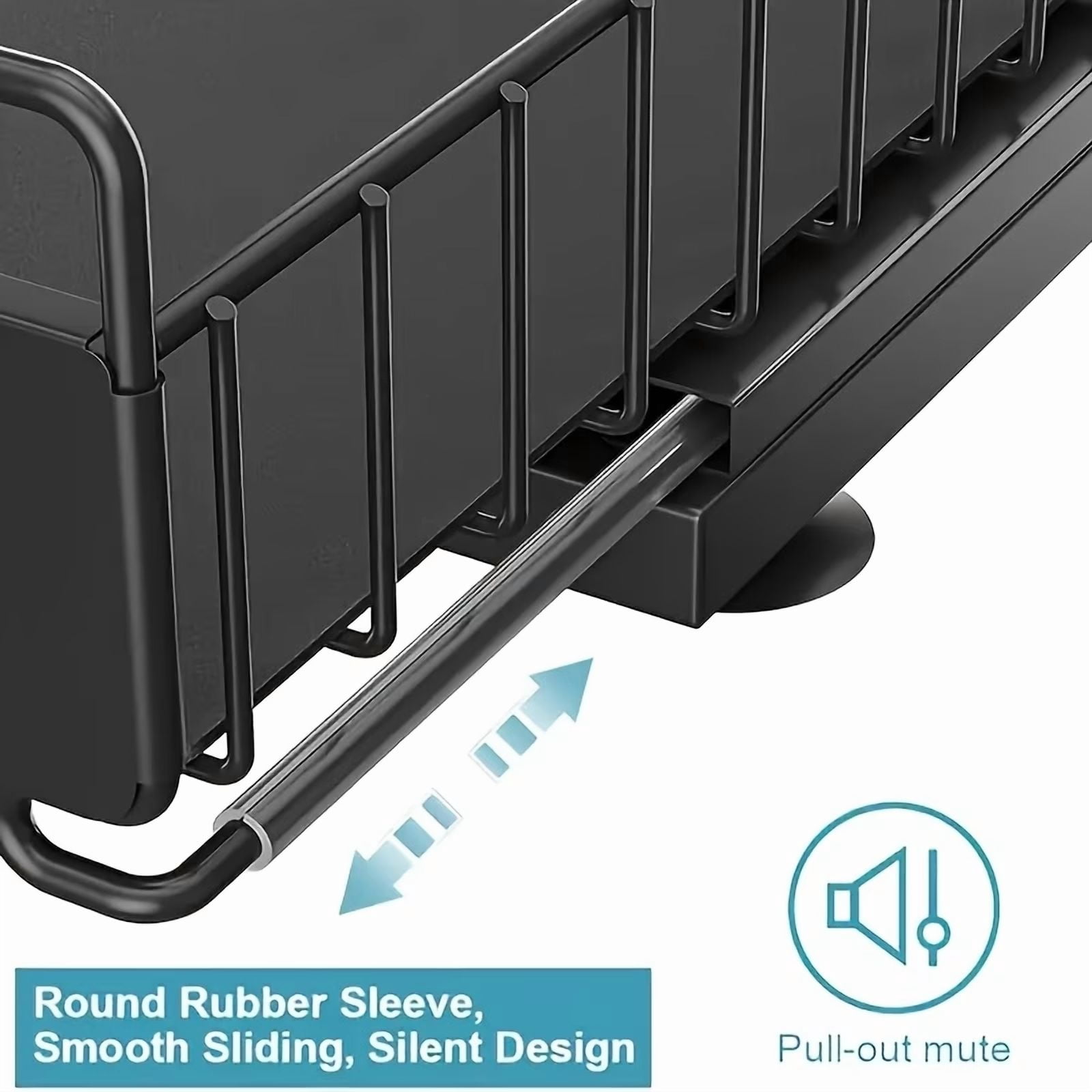 2 Pack 2-Tier Pull Out Under Sink Organizer, Metal Sliding Cabinet Storage Rack, Slide Out Drawer Shelf for Kitchen and Bathroom Cabinet