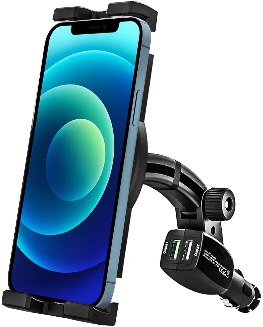 Woleyi Cigarette Lighter Car Phone Holder, Dual Usb Ports, Car Cigarette Lighter Tablet Holder for iPad, Samsung, iPhone and More