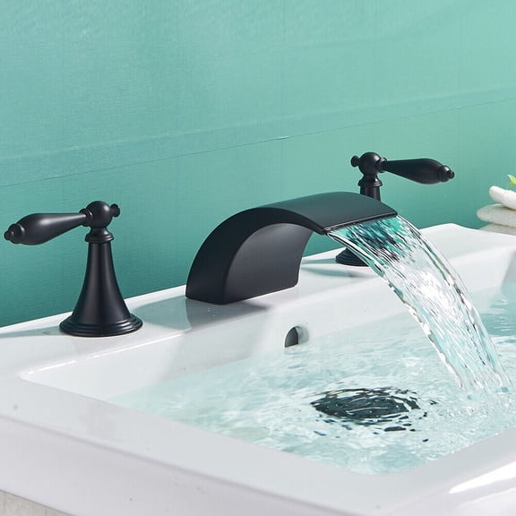 Zovajonia Bathroom Faucet 3 Hole Vanity Basin 8 Inch High Arc Swan Sink Faucet Mixer Bronze Bath Faucets ,  Widespread bathroom faucets for sink 3 hole Waterfall Tub Faucet Oil Rubbed Bronze