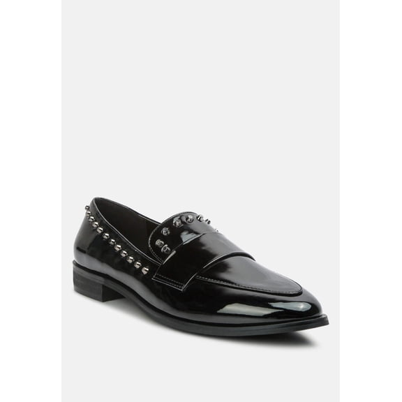 EMILIA Black Patent Stud Penny Loafers
