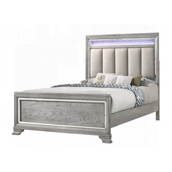 1pc Panel Bed in Queen Size Incorporating Integrated Led Lighting & Tufted Headboard