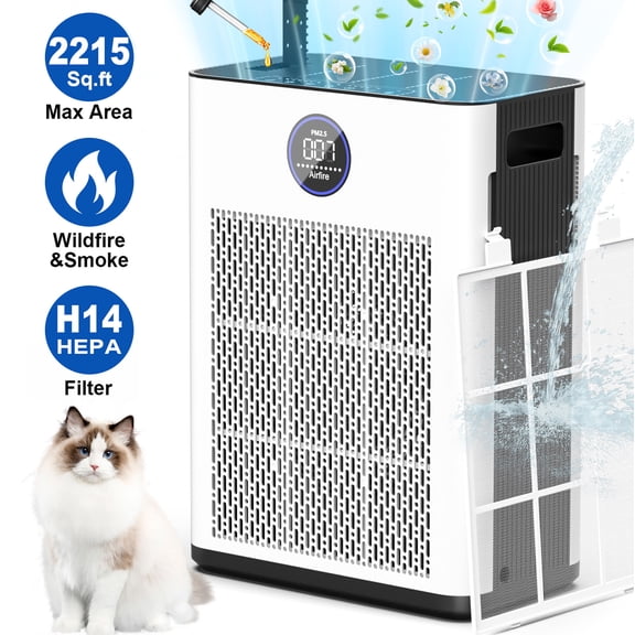 AIRFIRE H14 HEPA Air Purifiers for Home up to 2215 Sq.ft, Air Purifier for Allergies and Asthma, Pollen, Wildfire/Smoke, Pet Dander & Odor, Dust, AP304, White
