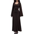 thumbnail image 1 of Wangscanis Robe Longue pour Femmes, Élégante Robe Cocktail à Manches Évasées, Col en U, Côtelée, Unie, Robe d'Automne, 1 of 9