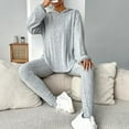 thumbnail image 6 of TrendVibe365 Womens Lounge Sets 2 Piece Outfits Soft Solid Color Ribbed Knit Crewneck Long Sleeve Shirts and Long Pants Basic Travel Pajamas Lounge Set Loungewear Summer Outfits, 6 of 9