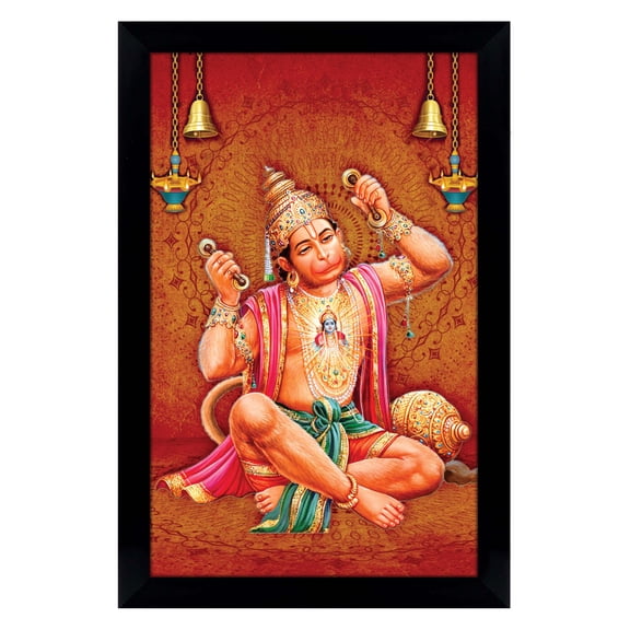 IBA Indianbeautifulart Lord Hanuman Picture Frame Religious Poster Black Wall Frame Deity Photo Frame Wall Decor For Home/ Office/ Temple-6 x 8 Inches