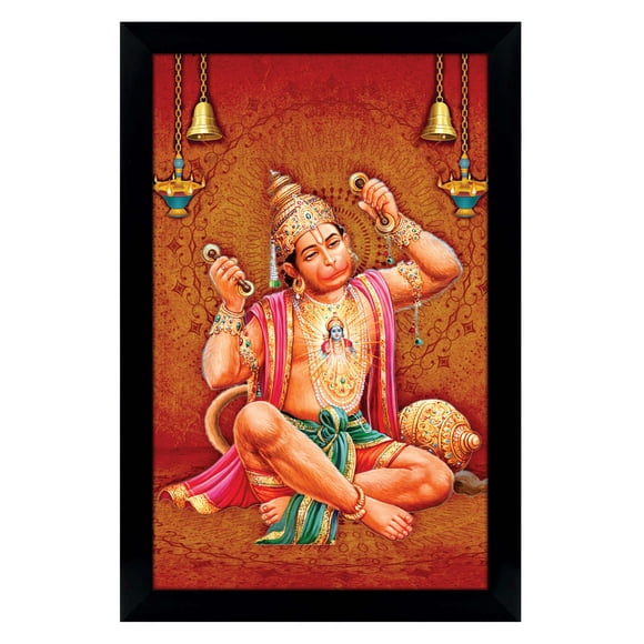 IBA Indianbeautifulart Lord Hanuman Picture Frame Religious Poster Black Wall Frame Deity Photo Frame Wall Decor For Home/ Office/ Temple-6 x 8 Inches