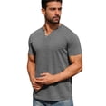 thumbnail image 4 of Qwertyu Mens Henley Lightweight Shirts Short Sleeve Casual Cotton Button T-Shirts Summer Basic Tee Gray S, 4 of 6