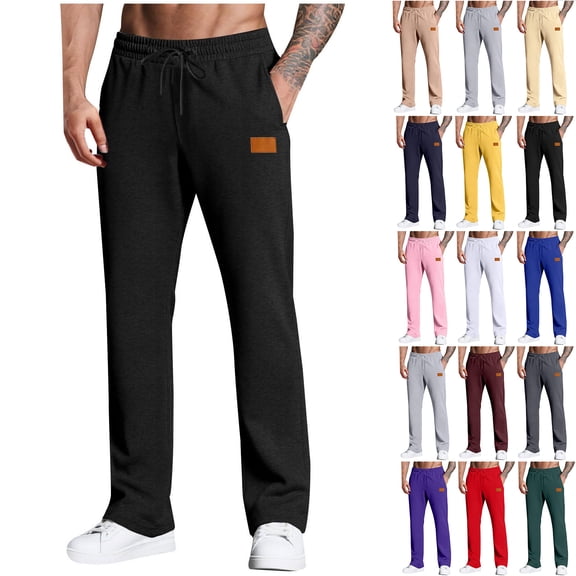 Chiccall Straight Leg Sweatpants for Men Casual Solid Comfy Trousers Elastic Waist Drawstring Open Bottom Joggers with Pockets