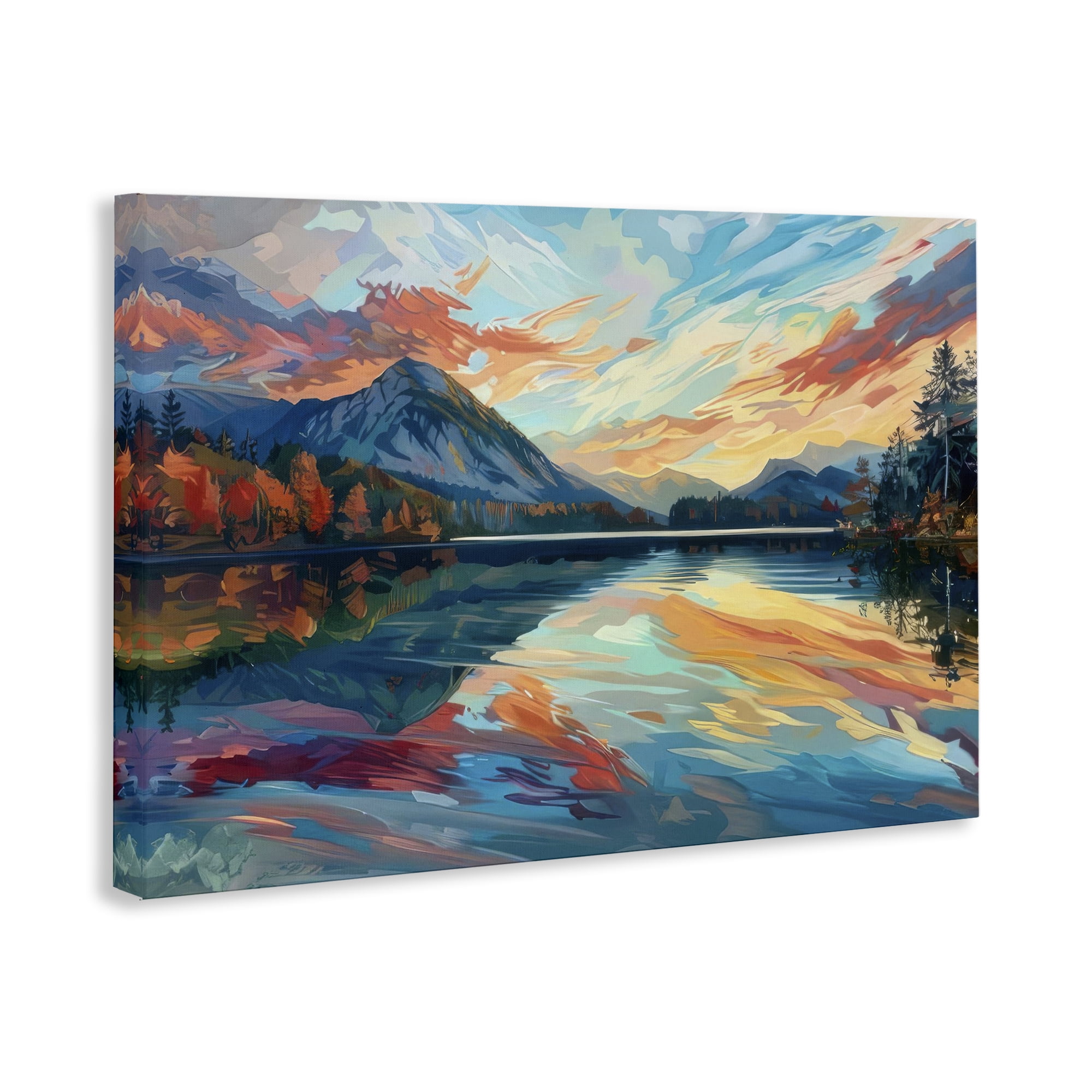 Stupell Industries Abstract Swirled Lake & Mountain Landscape & Nature Painting Wrapped Canvas Art Print Wall Art, 36 x 24