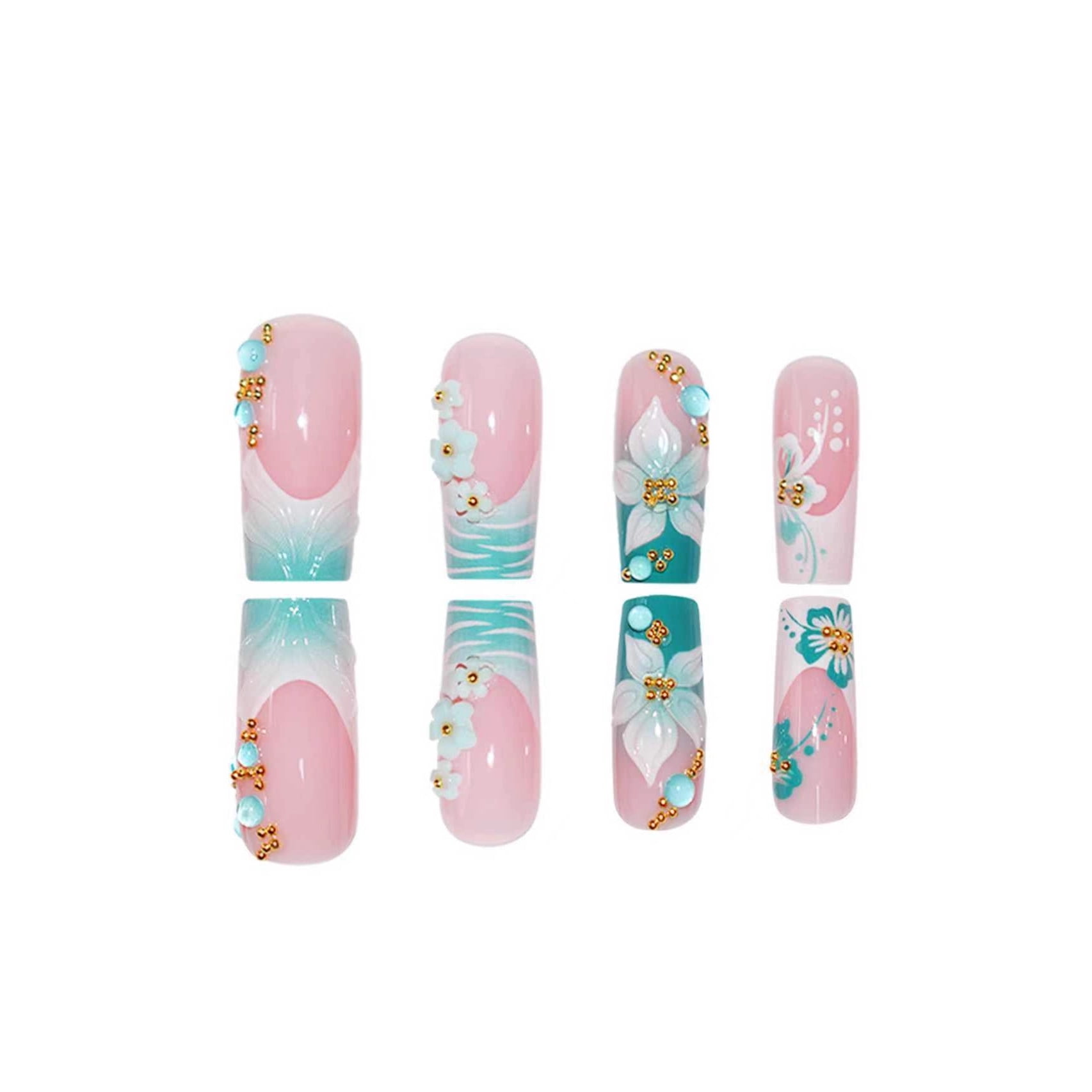 Cross-border hot sale square fake nails pure want to break diamonds flower three-dimensional water ripple design wearing nail piece finished product wholesale