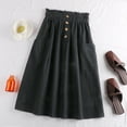 thumbnail image 4 of Fgnfyis Button Front Skirt Spring and Summer Age Reduction Temperament Women's Korean Version Japanese Elastic Waist Mid Length Casual A-Line Skirt Black One Size, 4 of 4