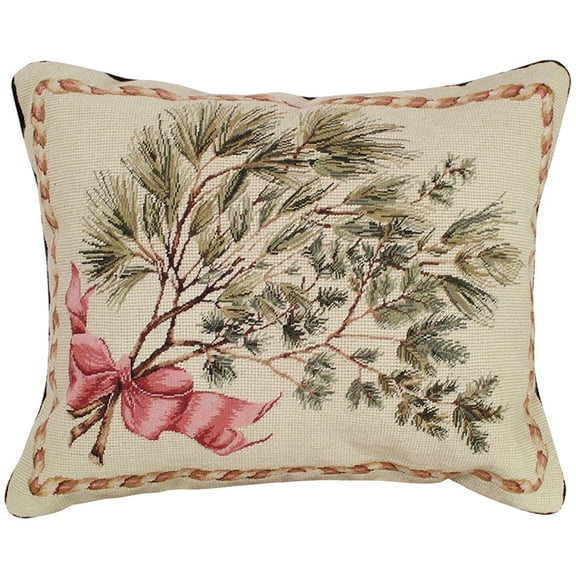 Throw Pillow Needlepoint/Petit Point Greenery Leaves 16x20 Wool Cotton Ve MH-433