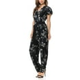 thumbnail image 2 of Auliné Collection Womens Short Cap Sleeve V-Neck Long Pants Romper Jumpsuit - Monochrome Floral L/XL, 2 of 5