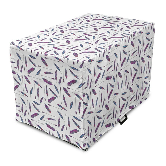 Hippie Dog Crate Cover, Print of Repetitive Bohemian Feathers and Arrows Native Tribal Elements, Easy to Use Pet Kennel Cover Small Dogs Puppies Kittens, 7 Sizes, Violet and Multicolor, by Ambesonne