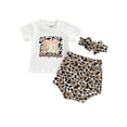 thumbnail image 1 of hirigin Infant Girl Short Sleeve Tops + Shorts + Bow Headband, Flowers Letter Animal Print Summer Clothing, 1 of 7