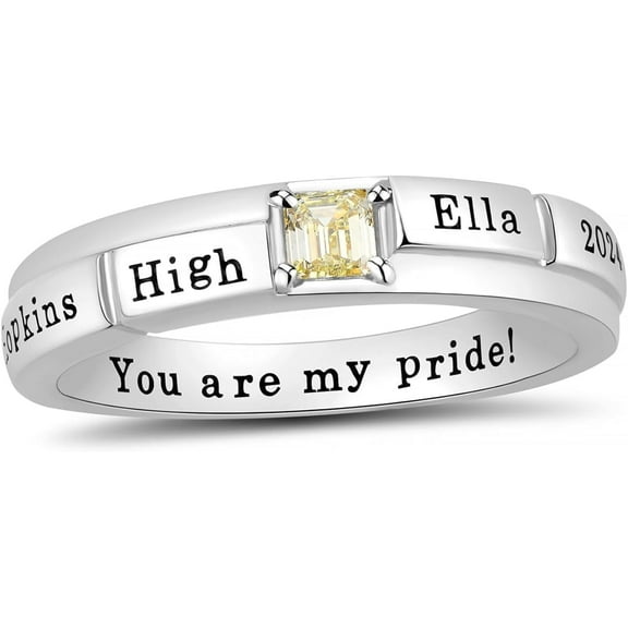 Ccjcinata Sterling Silver women's high school class rings-graduation class rings for women 2023-class rings for women high school customizable (Sterling Silver - Platinium)