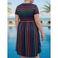 thumbnail image 2 of Cuteduck Plus Size Dresses for Curvy Women Summer Short Sleeve Dress Rainbow Striped V Neck Casual Dress with Pockets 1X-5X, 2 of 9