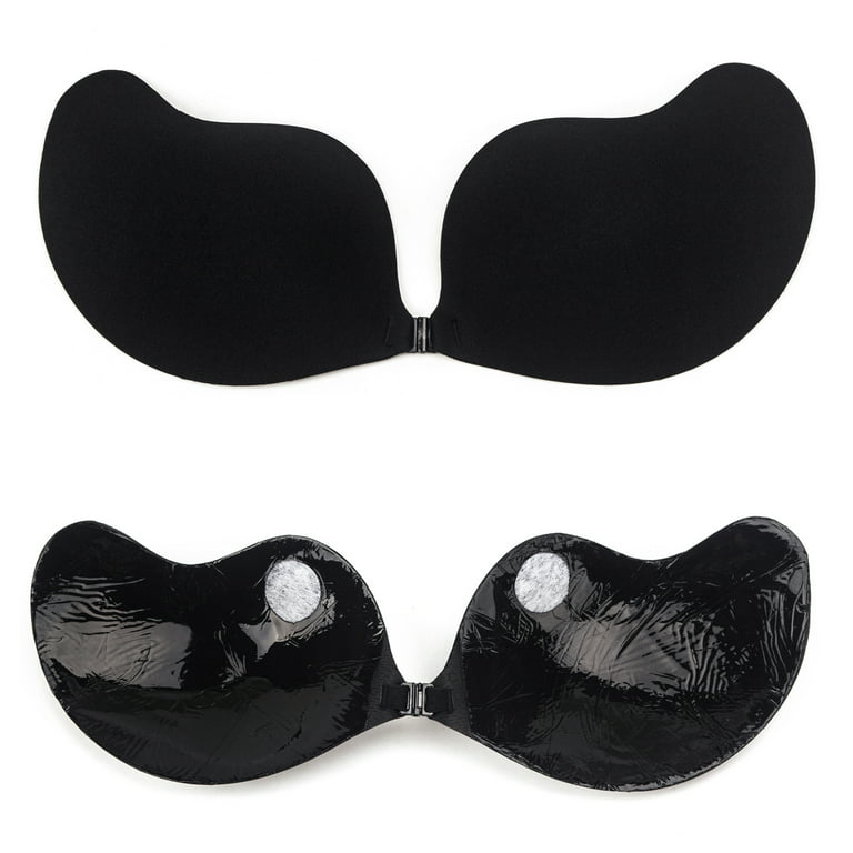 Strapless Self Adhesive Bra Nipple Breast Pasties Cover Push Up Bra  Reusable Silicone Invisible Lingerie Pad Enhancers(Black,A)