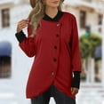 thumbnail image 2 of Womens Long Sleeve Tops Fall Winter Buttons Side Hem Lapel Pullover Sweatshirt, 2 of 4