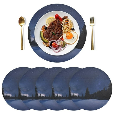 

Round Placemats Plate Mats 15 Inch Non-Slip Heat Resistant Washable PVC Set Table Decoration for Kitchen Dining Starry Sky Snow Night Scene