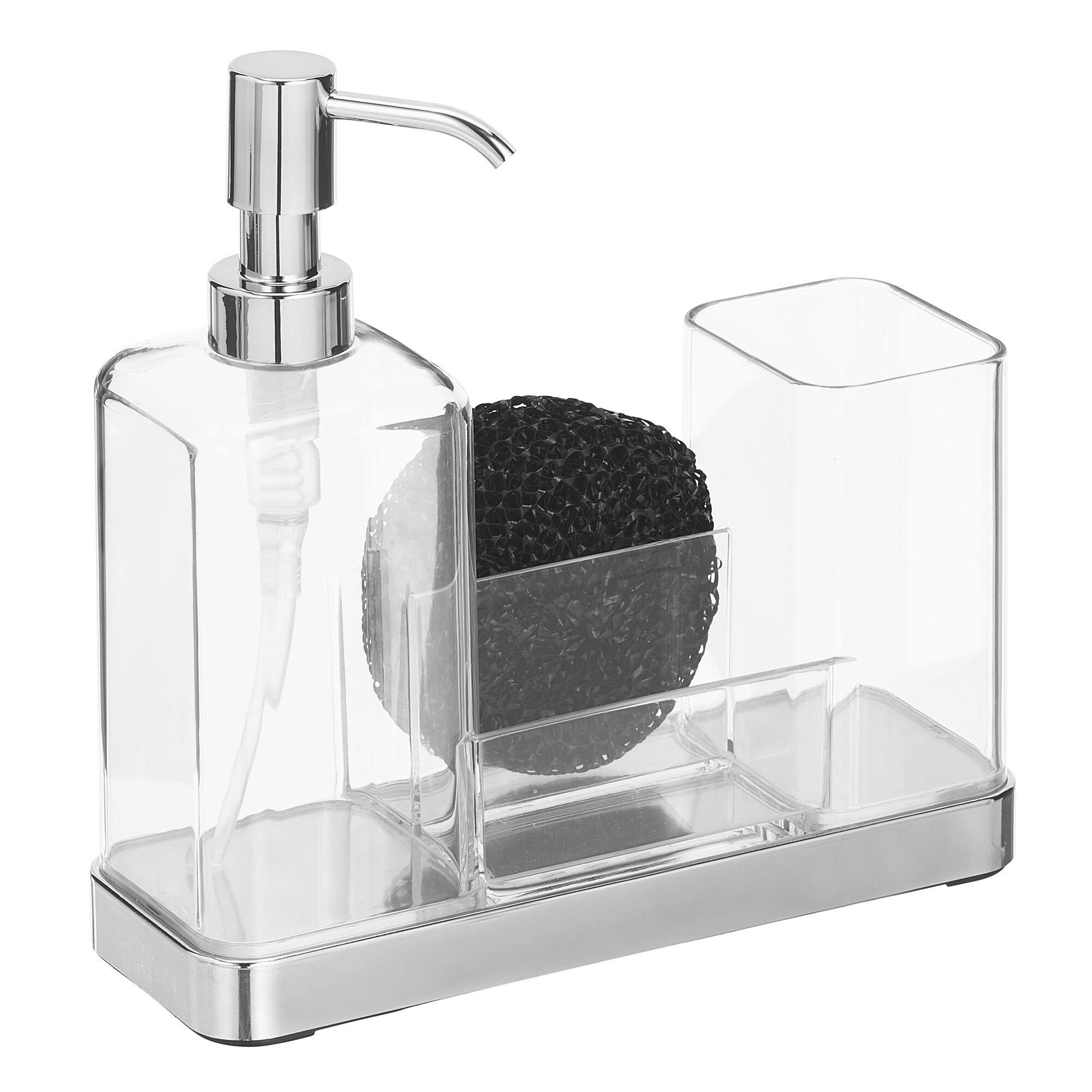 mDesign Plastic Kitchen Soap Dispenser Pump/Sponge Holder Caddy