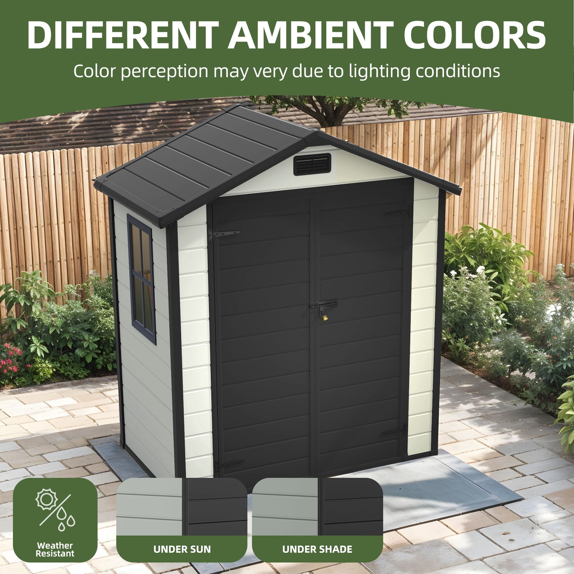 Craftian Plastic Outdoor Shed,6.2x3.4ft All-Weather Resin Storage Shed with Reinforced Floor Lockable Door Garage Patio Garden Storage Shed