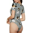 thumbnail image 3 of KLL Women 's Crew Neck Bodysuit Jumpsuits Funny Beagle Active Dog Print Short onesies Stretch T Shirts, 3 of 7