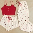 thumbnail image 3 of WTOBBY Women's 3-Piece Pajama Set Love Print Strappy Camisole & Shorts with Matching Headband Sweet Sleepwear Comfy Loungewear Home Outfit,Red S, 3 of 5