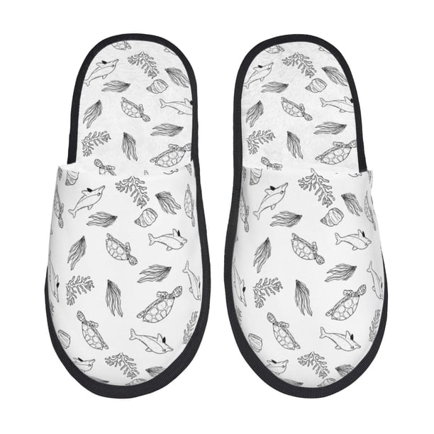 Fotbe Sea Turtle Pantuflas Peludas para Mujer con Estampado, Zapatillas de Peluche, Zapatos de Invierno para Casa, Uso Interior y Exterior-Large