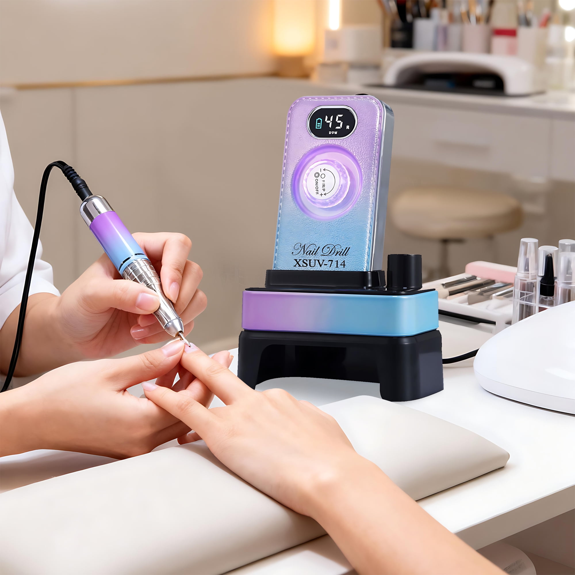 INSMART 45000 RPM Nail Drill Machine, 2-in-1 Professional Nail File & LED Lamp, Rechargeable for Acrylic Gel Nails Home Salon Use