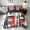 thumbnail image 3 of Manfei Abstract Geometric Full Size Bedding Sets, Watercolor Artwork Full Size Bed in a Bag, Red, Black and White, Black Reversible 7pcs, 3 of 6