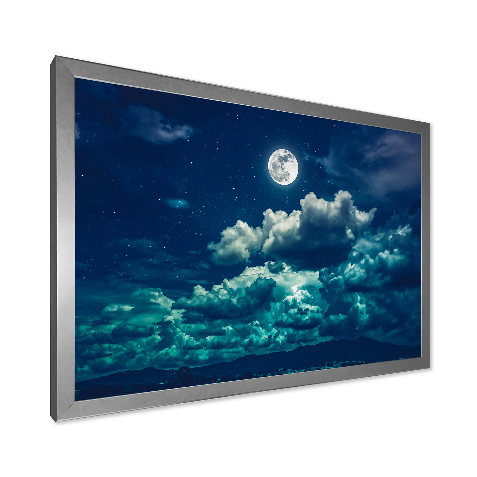 Designart 'Full Moon Night in Cloudy Sky II' Nautical & Coastal Framed Art Print