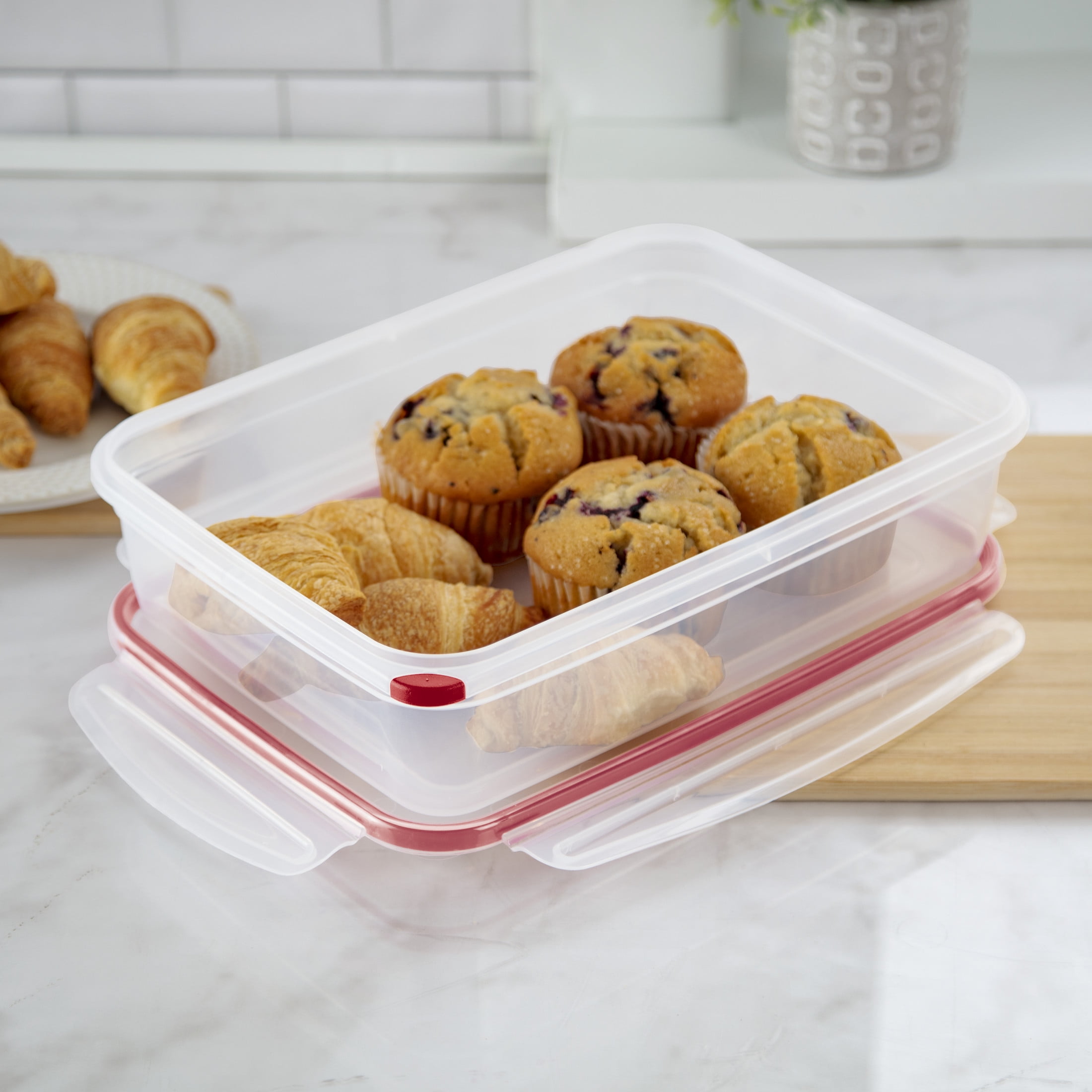 Sterilite Ultra•Seal™ 16.0 Cup Rectangle, Latching Food Storage Container, Airtight Watertight Seal, Red, 4 Count