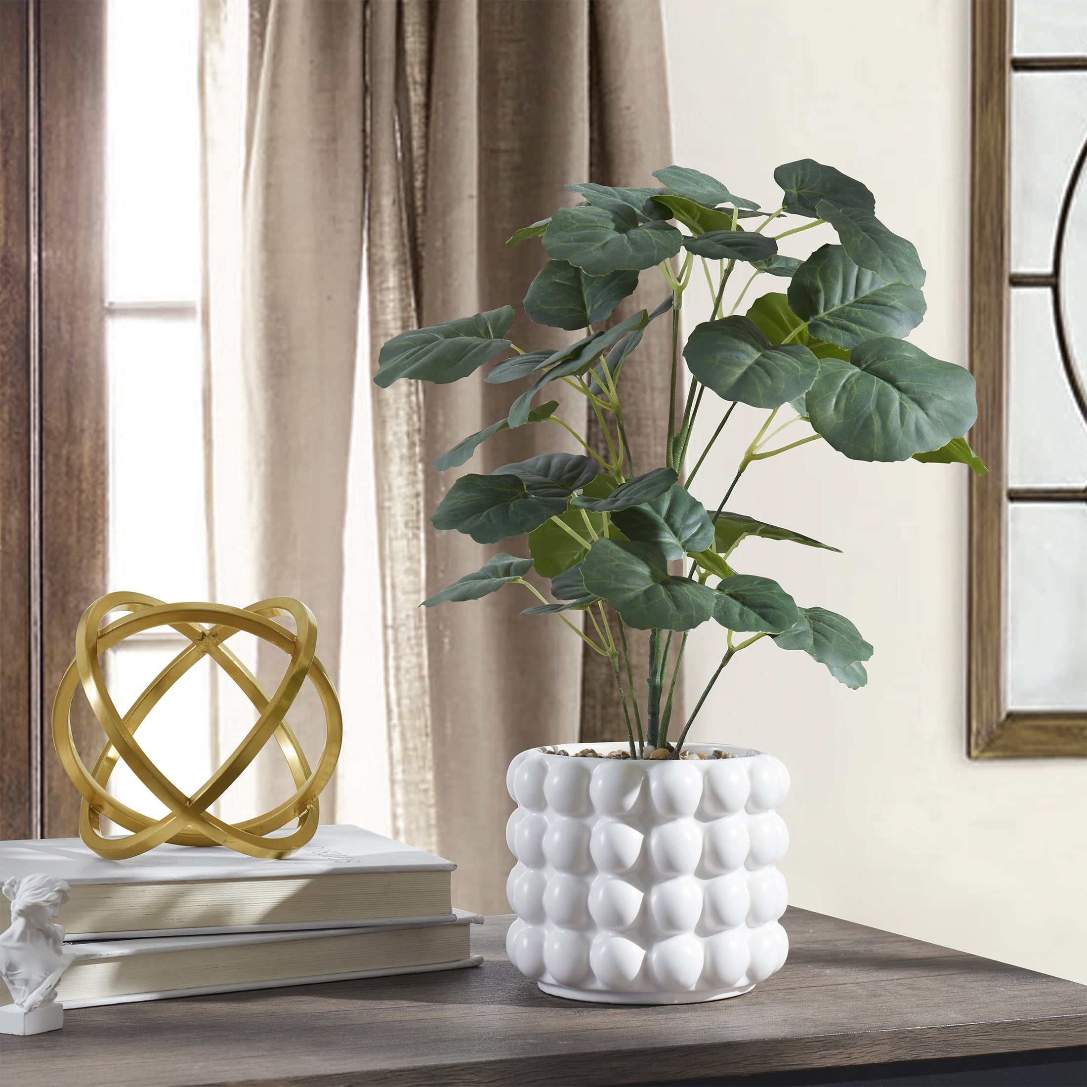 Home Dcor Collection 15.5” Artificial Faux Plant in White Ceramic Bubble Vase Modern Decor
