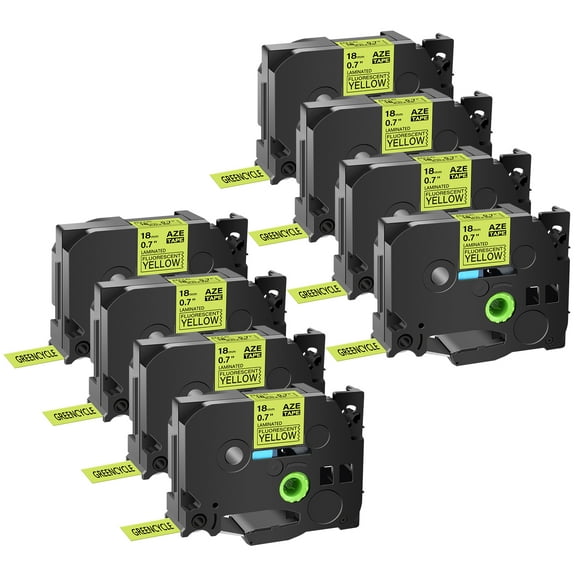 GREENCYCLE 8PK Compatible for Brother P-touch TZe-C41 TZ-C41 18mm 0.7'' Black on Fluorescent Yellow Laminated Label Tapes