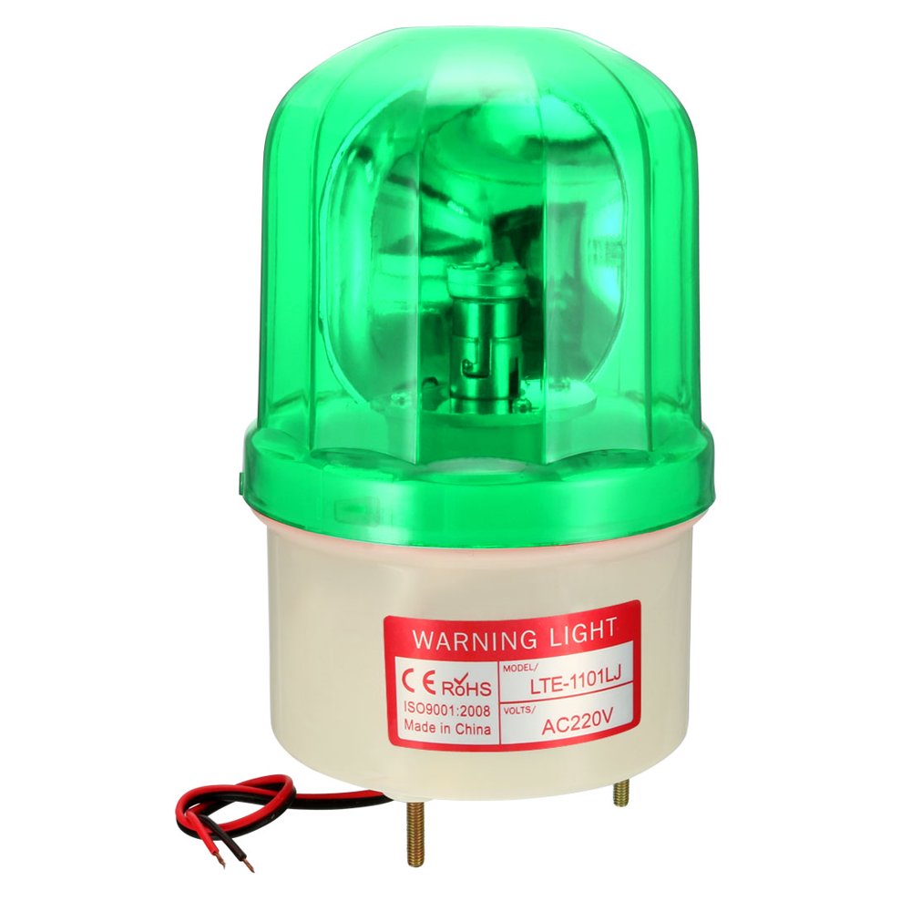 Warning Light Bulb Rotating Flashing Alarm Lamp Buzzer 90dB 220V Green