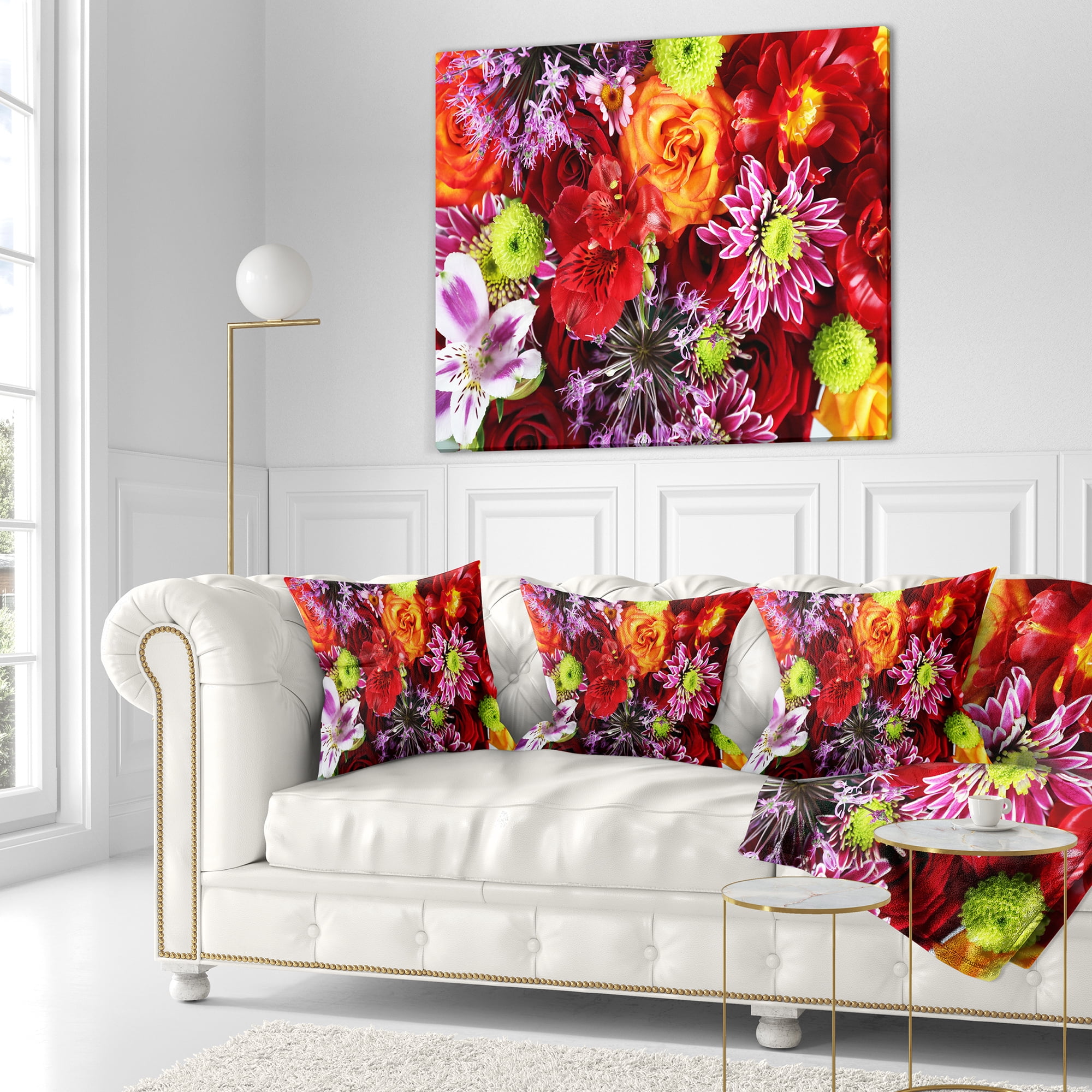 Designart Colorful Flowers Background - Floral Throw Pillow - 16x16