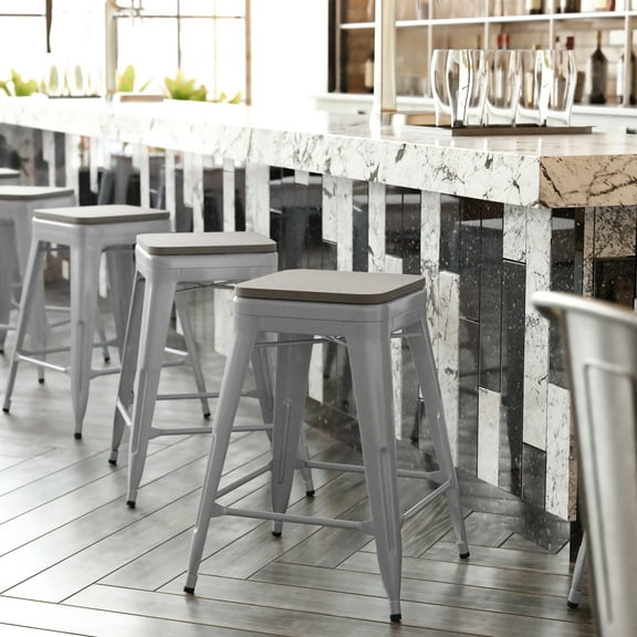 BizChair High Backless Counter Height Bar Stool, Gray